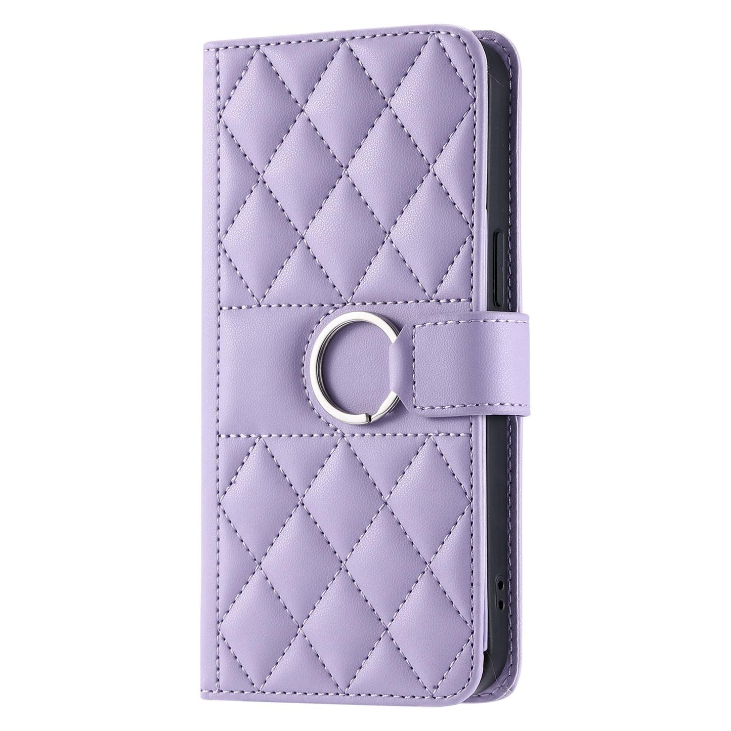 For iPhone 17 Pro Ring Buckle Rhombic Leather Phone Case(Purple)