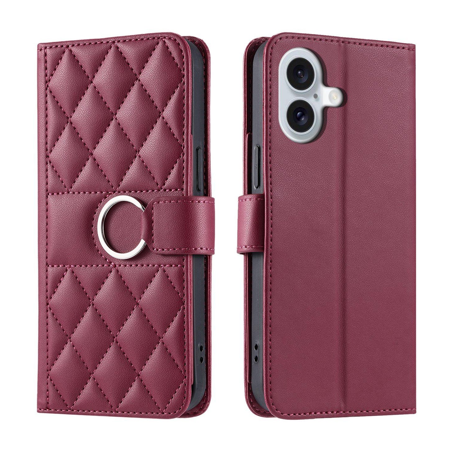 For iPhone 17 Ring Buckle Rhombic Leather Phone Case(Red)