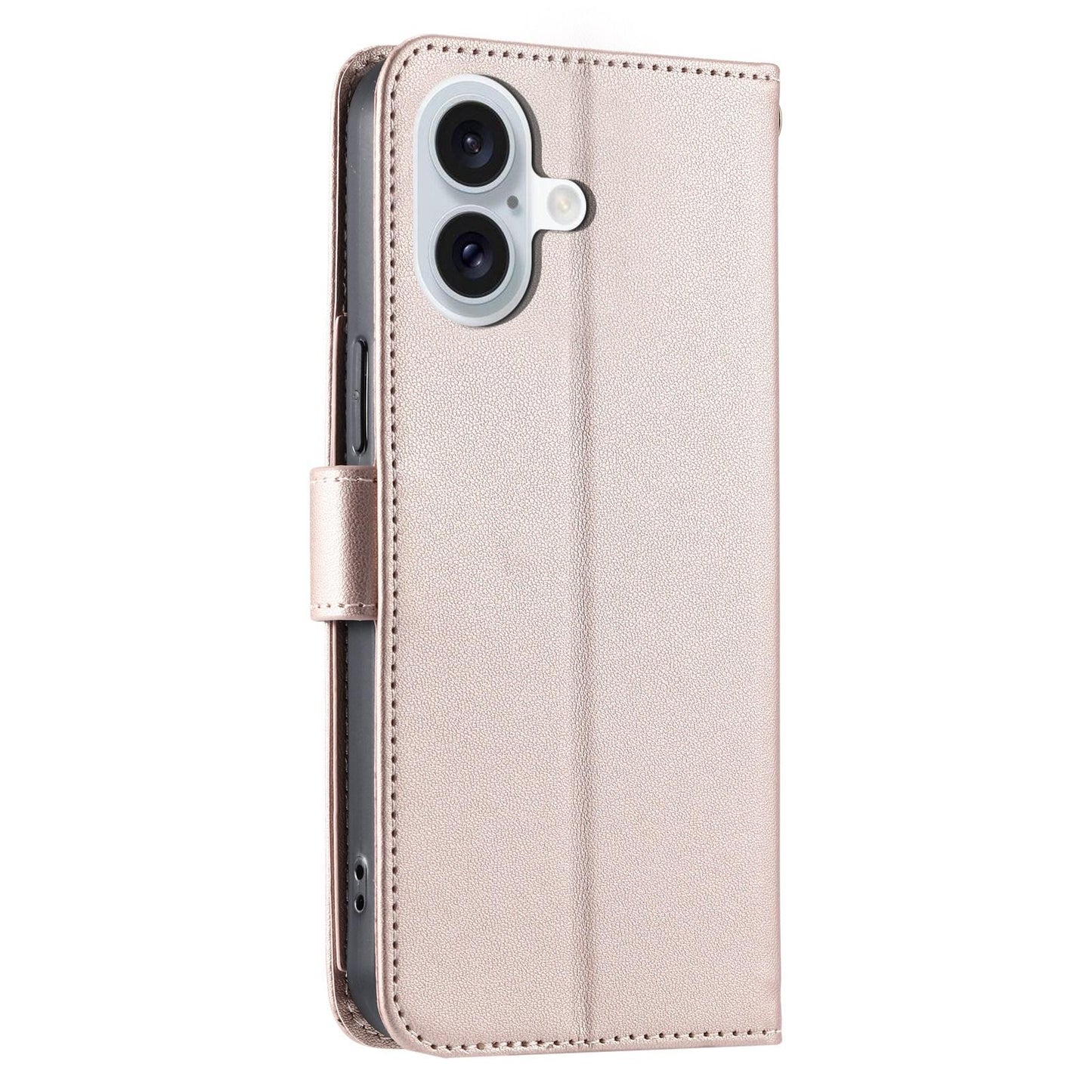 For iPhone 17 Ring Buckle Rhombic Leather Phone Case(Rose Gold)