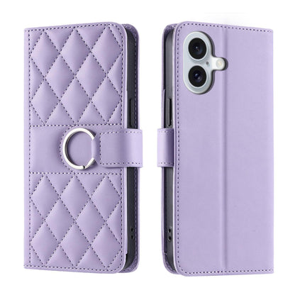 For iPhone 17 Ring Buckle Rhombic Leather Phone Case(Purple)