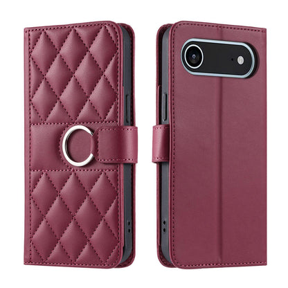 For iPhone Air Ring Buckle Rhombic Leather Phone Case(Red)