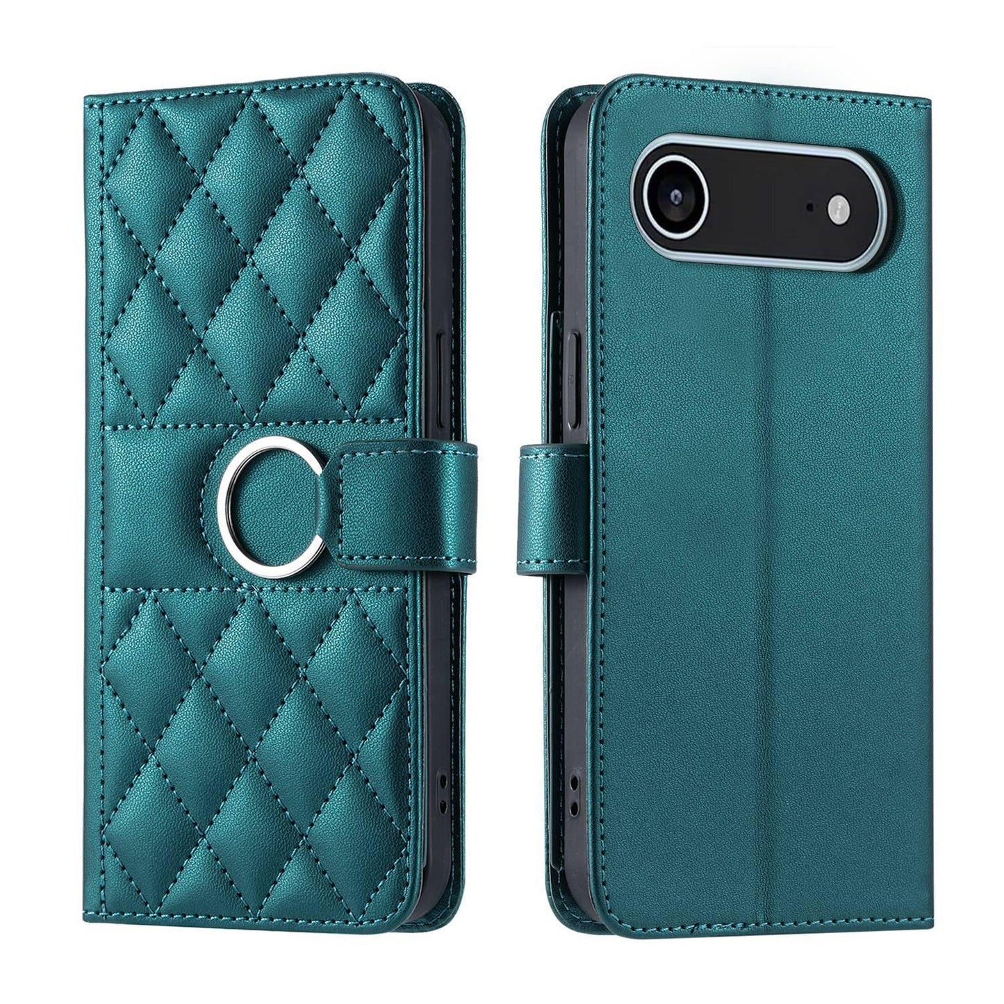 For iPhone Air Ring Buckle Rhombic Leather Phone Case(Green)