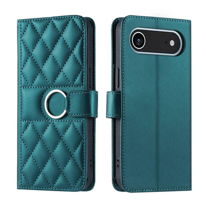 For iPhone Air Ring Buckle Rhombic Leather Phone Case(Green)