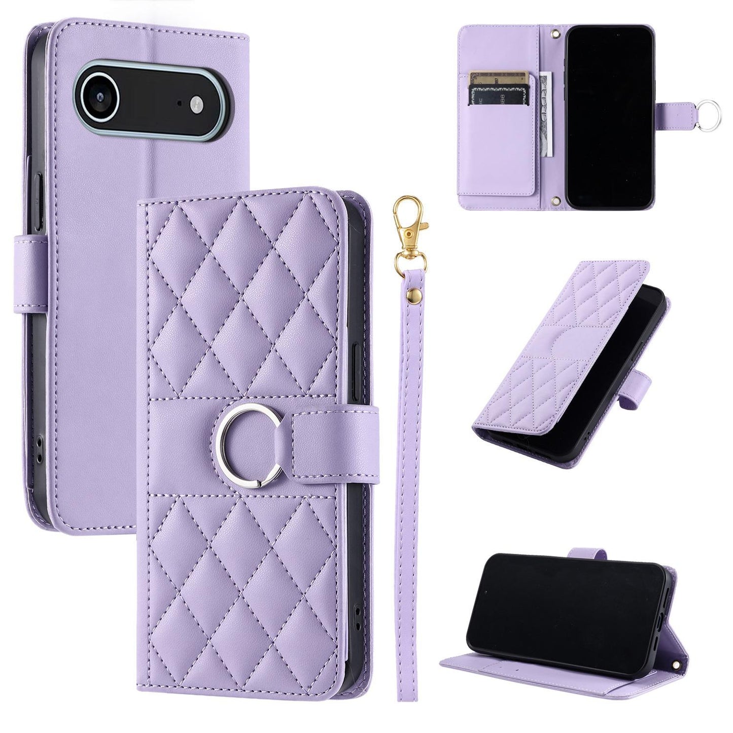 For iPhone Air Ring Buckle Rhombic Leather Phone Case(Purple)