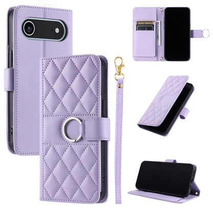 For iPhone Air Ring Buckle Rhombic Leather Phone Case(Purple)