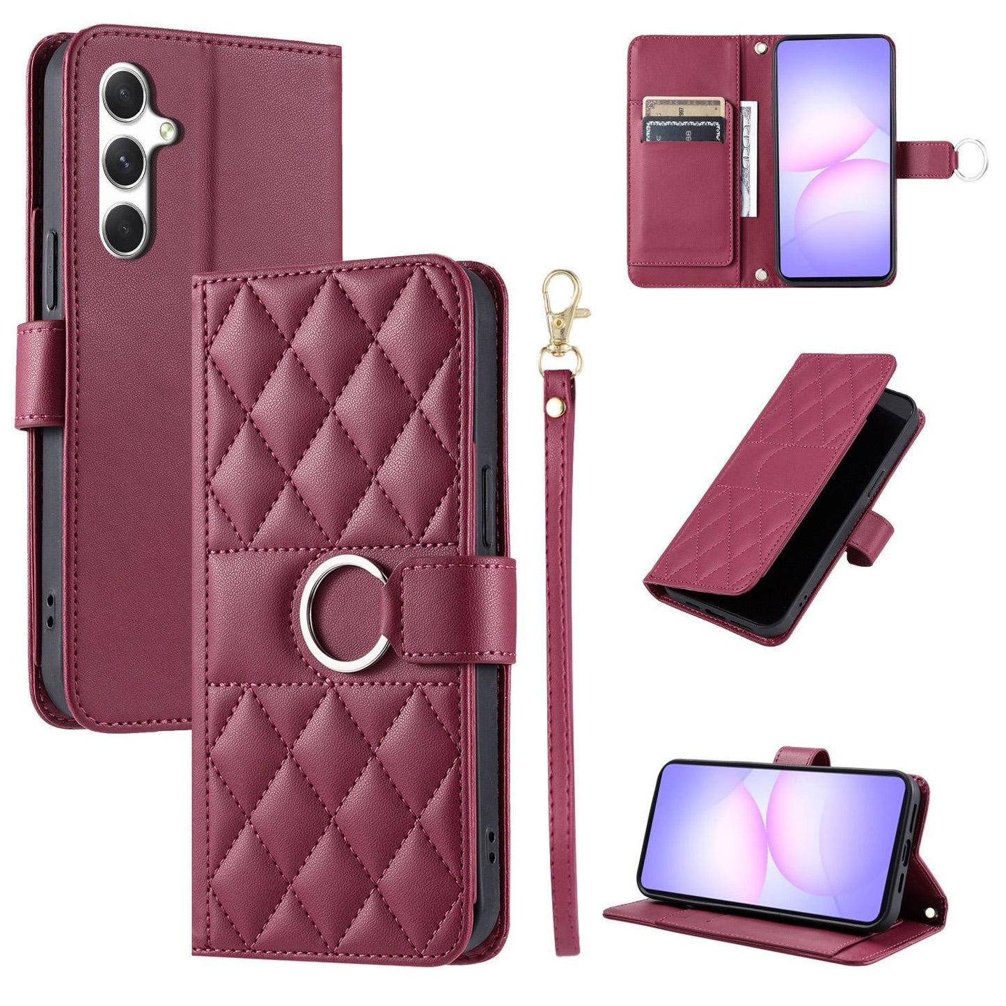 For Galaxy S25 FE 5G Ring Buckle Rhombic Leather Phone Case(Red)