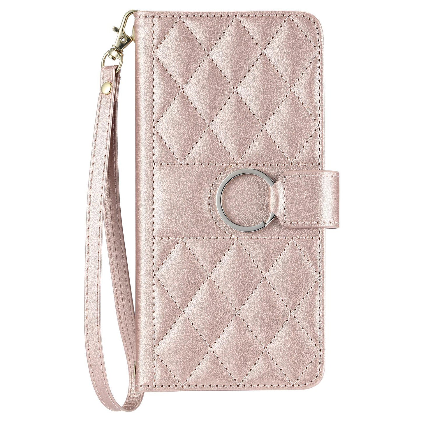 For Galaxy S25 FE 5G Ring Buckle Rhombic Leather Phone Case(Rose Gold)