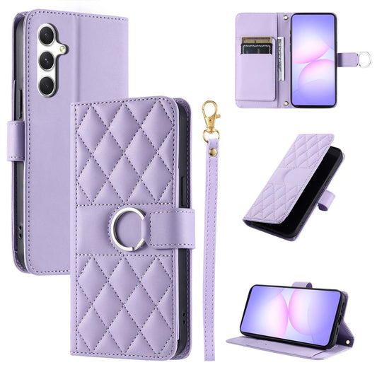 For Galaxy S25 FE 5G Ring Buckle Rhombic Leather Phone Case(Purple)