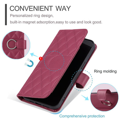 For Galaxy S26+ 5G Ring Buckle Rhombic Leather Phone Case(Red)