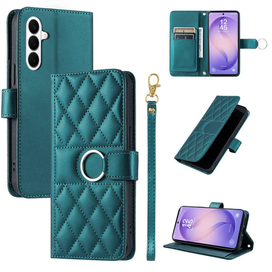 For Galaxy S26+ 5G Ring Buckle Rhombic Leather Phone Case(Green)