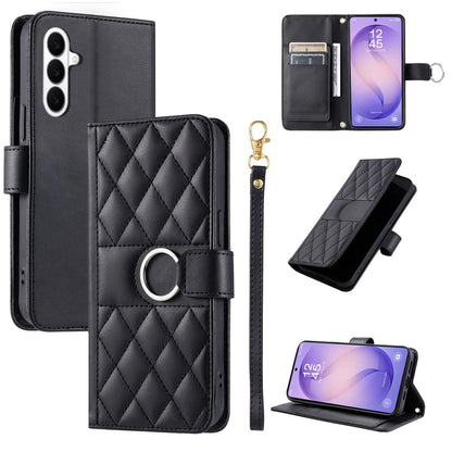 For Galaxy S26+ 5G Ring Buckle Rhombic Leather Phone Case(Black)