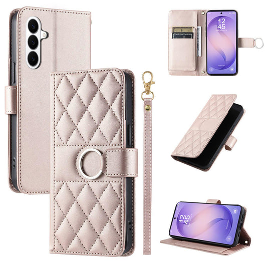 For Galaxy S26+ 5G Ring Buckle Rhombic Leather Phone Case(Rose Gold)
