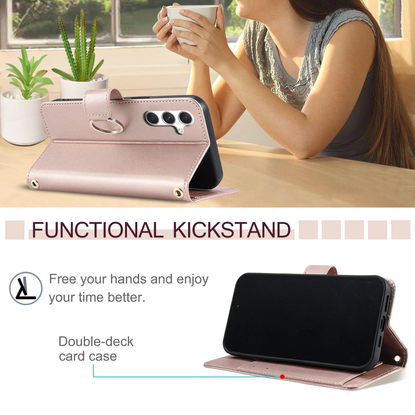 For Galaxy S26+ 5G Ring Buckle Rhombic Leather Phone Case(Rose Gold)