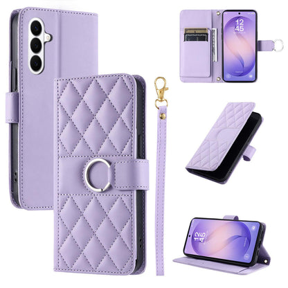 For Galaxy S26+ 5G Ring Buckle Rhombic Leather Phone Case(Purple)