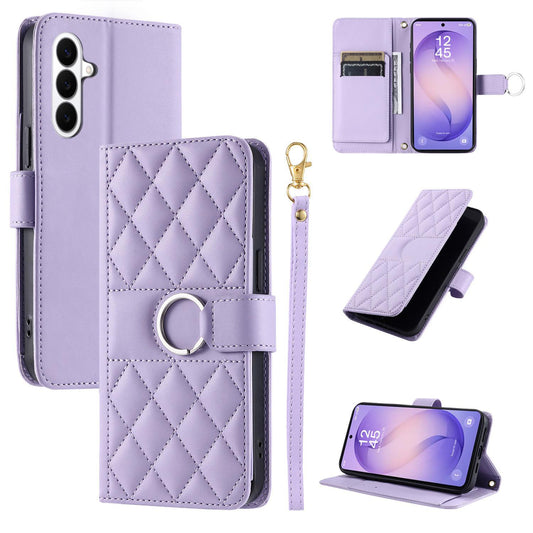 For Galaxy S26+ 5G Ring Buckle Rhombic Leather Phone Case(Purple)
