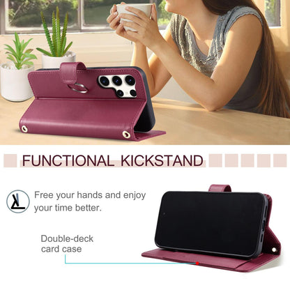 For Galaxy S26 Ultra 5G Ring Buckle Rhombic Leather Phone Case(Red)