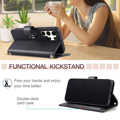 For Galaxy S26 Ultra 5G Ring Buckle Rhombic Leather Phone Case(Black)