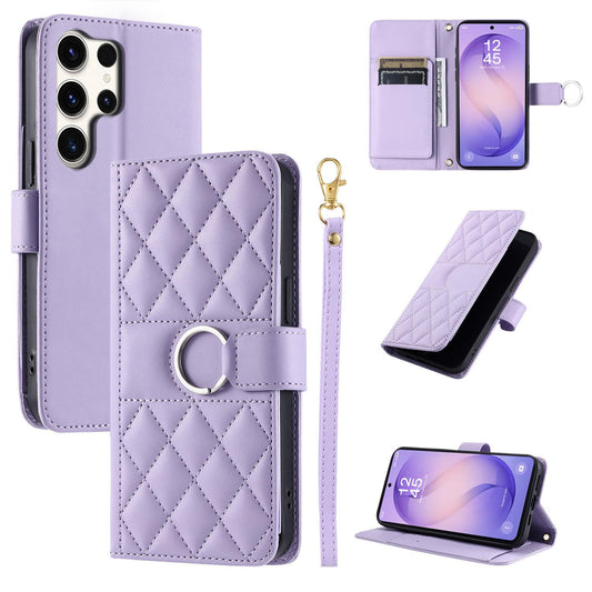 For Galaxy S26 Ultra 5G Ring Buckle Rhombic Leather Phone Case(Purple)