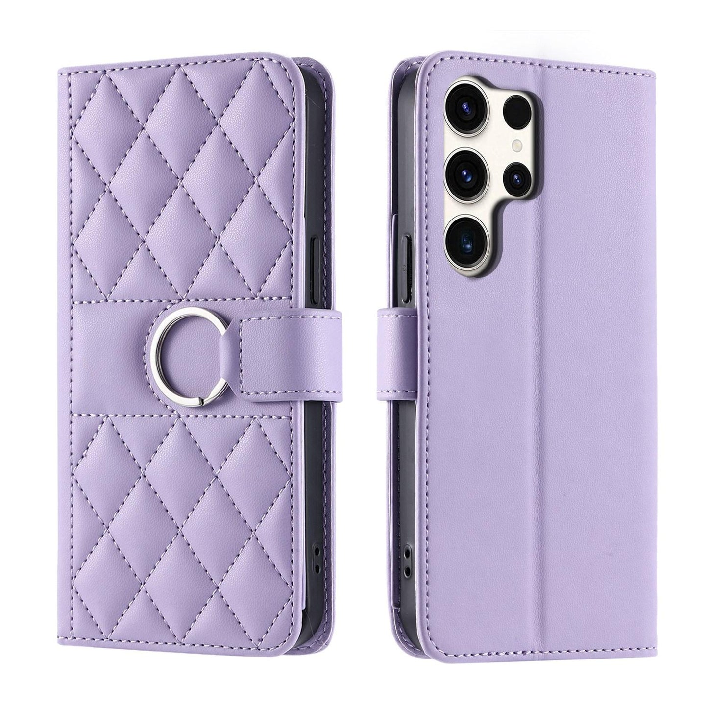 For Galaxy S26 Ultra 5G Ring Buckle Rhombic Leather Phone Case(Purple)