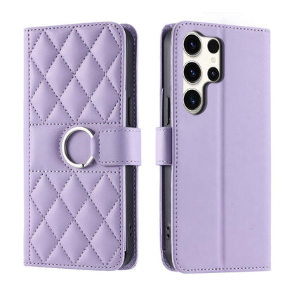 For Galaxy S26 Ultra 5G Ring Buckle Rhombic Leather Phone Case(Purple)