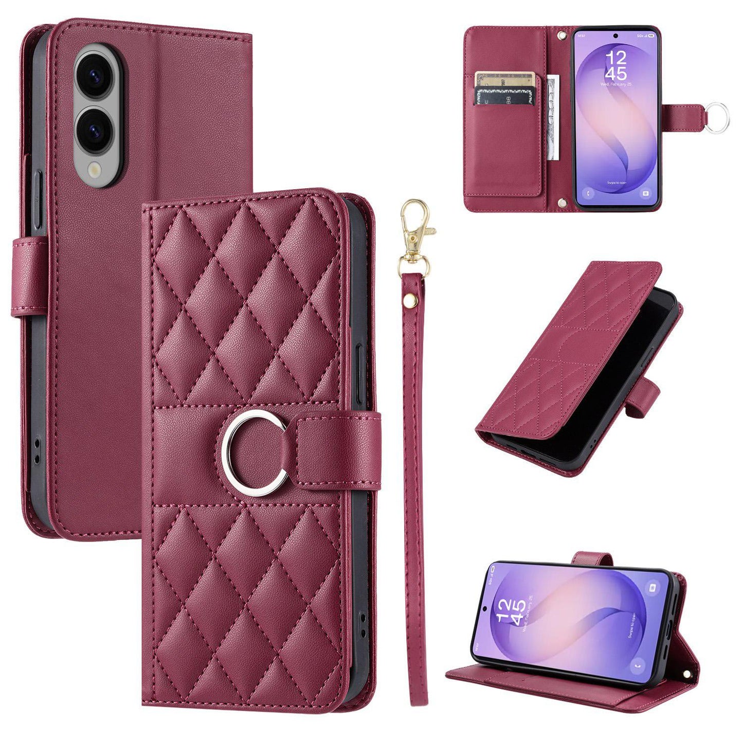 For Galaxy S26 Edge 5G Ring Buckle Rhombic Leather Phone Case(Red)