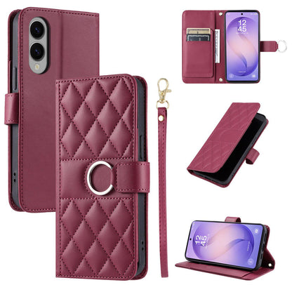 For Galaxy S26 Edge 5G Ring Buckle Rhombic Leather Phone Case(Red)