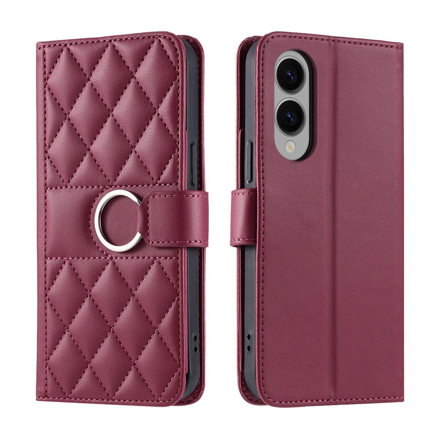 For Galaxy S26 Edge 5G Ring Buckle Rhombic Leather Phone Case(Red)