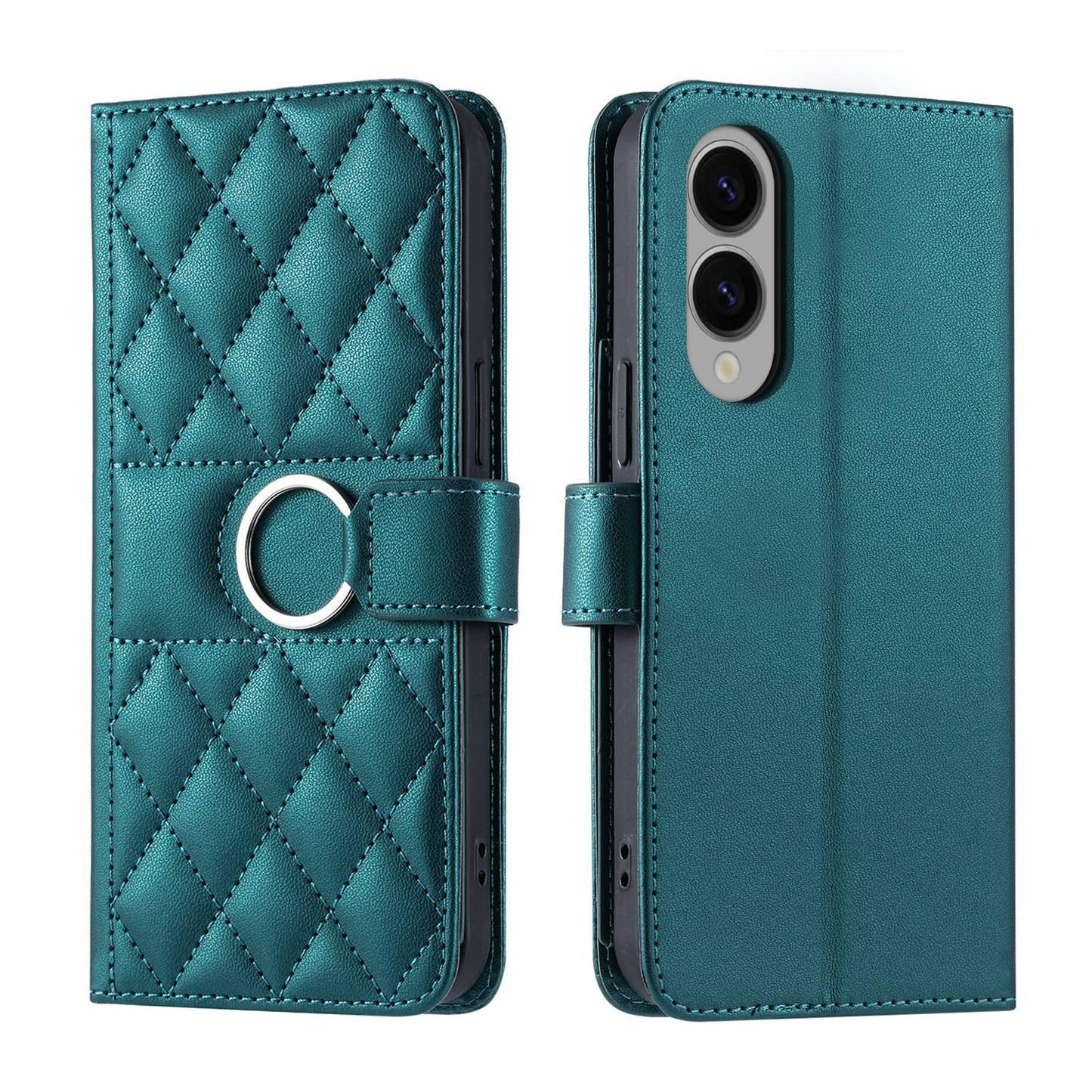 For Galaxy S26 Edge 5G Ring Buckle Rhombic Leather Phone Case(Green)
