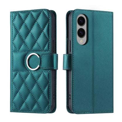 For Galaxy S26 Edge 5G Ring Buckle Rhombic Leather Phone Case(Green)