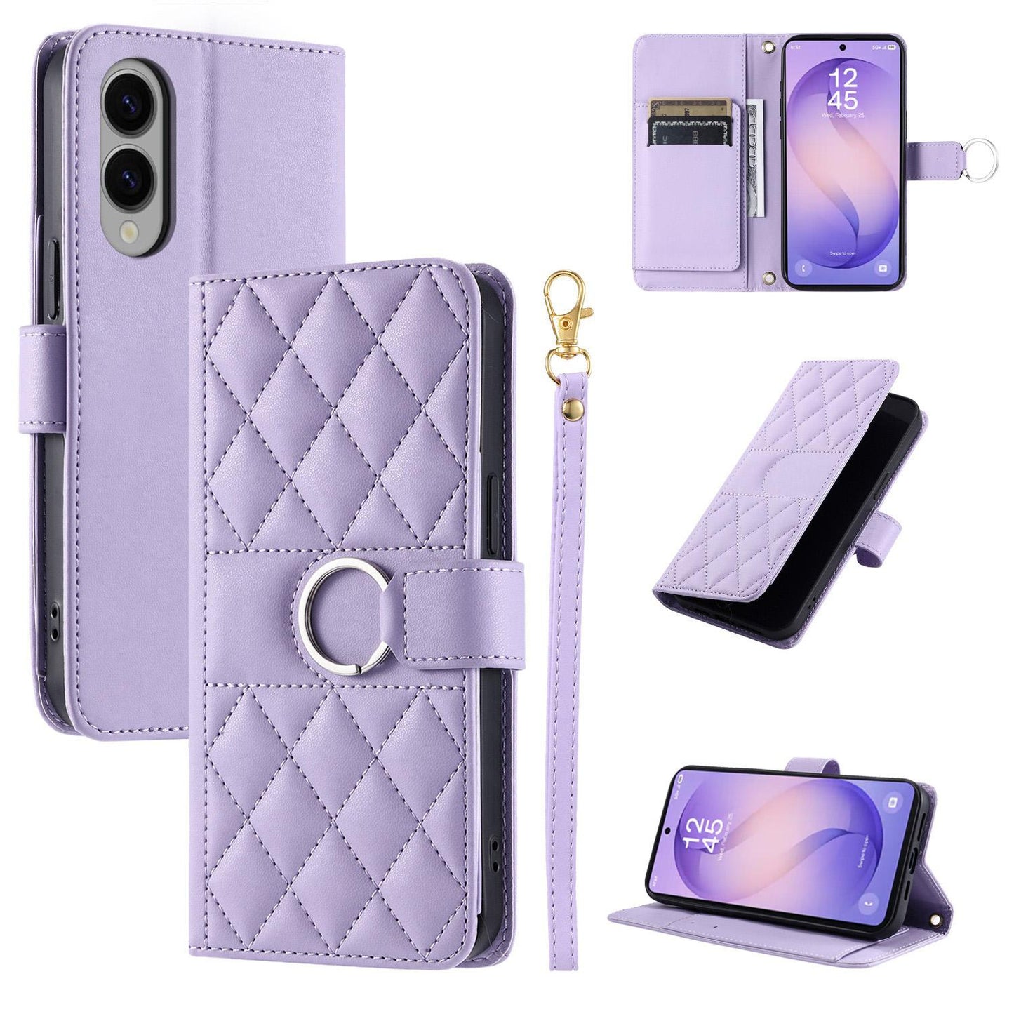 For Galaxy S26 Edge 5G Ring Buckle Rhombic Leather Phone Case(Purple)