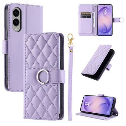 For Galaxy S26 Edge 5G Ring Buckle Rhombic Leather Phone Case(Purple)