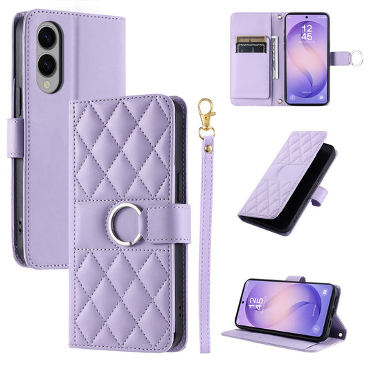 For Galaxy S26 Edge 5G Ring Buckle Rhombic Leather Phone Case(Purple)
