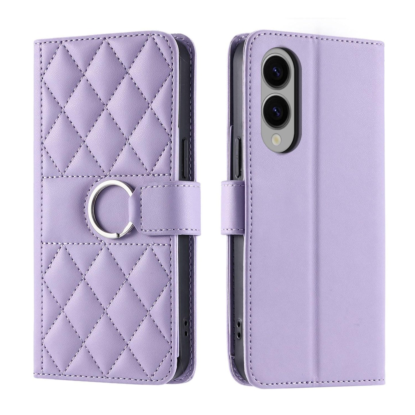 For Galaxy S26 Edge 5G Ring Buckle Rhombic Leather Phone Case(Purple)