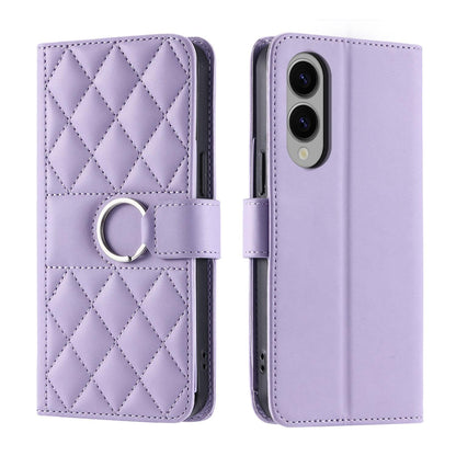For Galaxy S26 Edge 5G Ring Buckle Rhombic Leather Phone Case(Purple)