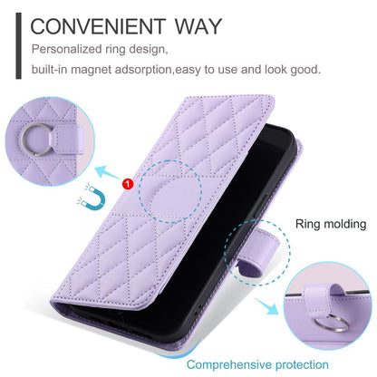 For Galaxy S26 Edge 5G Ring Buckle Rhombic Leather Phone Case(Purple)