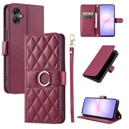 For Galaxy A08 / A07 4G / 5G Ring Buckle Rhombic Leather Phone Case(Red)