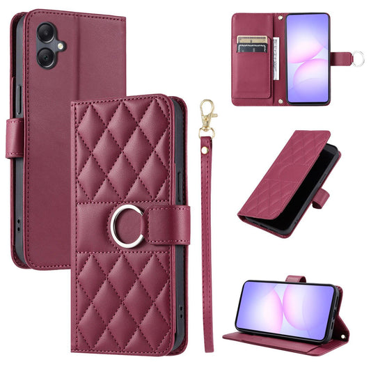 For Galaxy A08 / A07 4G / 5G Ring Buckle Rhombic Leather Phone Case(Red)