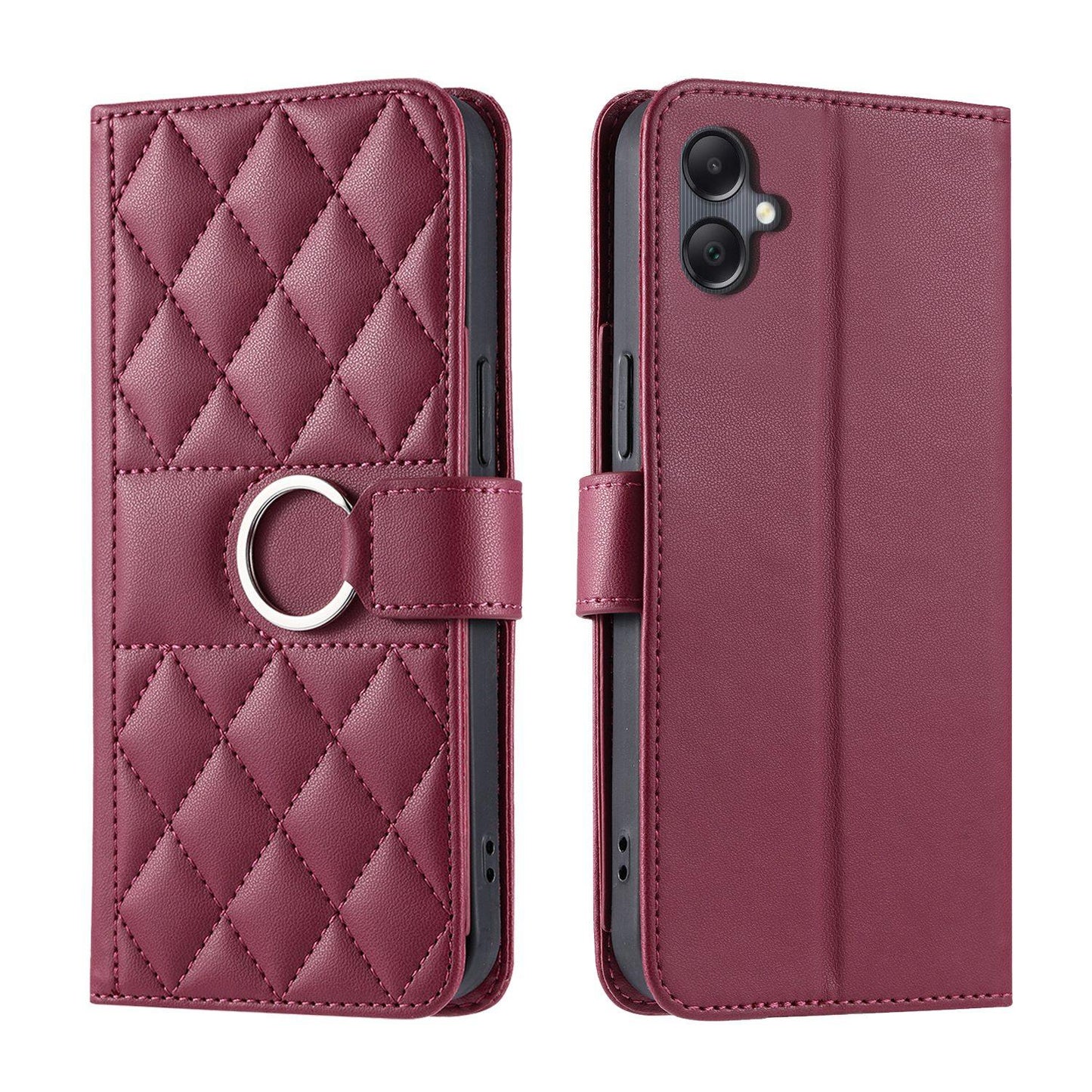 For Galaxy A08 / A07 4G / 5G Ring Buckle Rhombic Leather Phone Case(Red)
