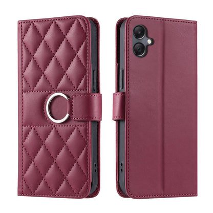 For Galaxy A08 / A07 4G / 5G Ring Buckle Rhombic Leather Phone Case(Red)