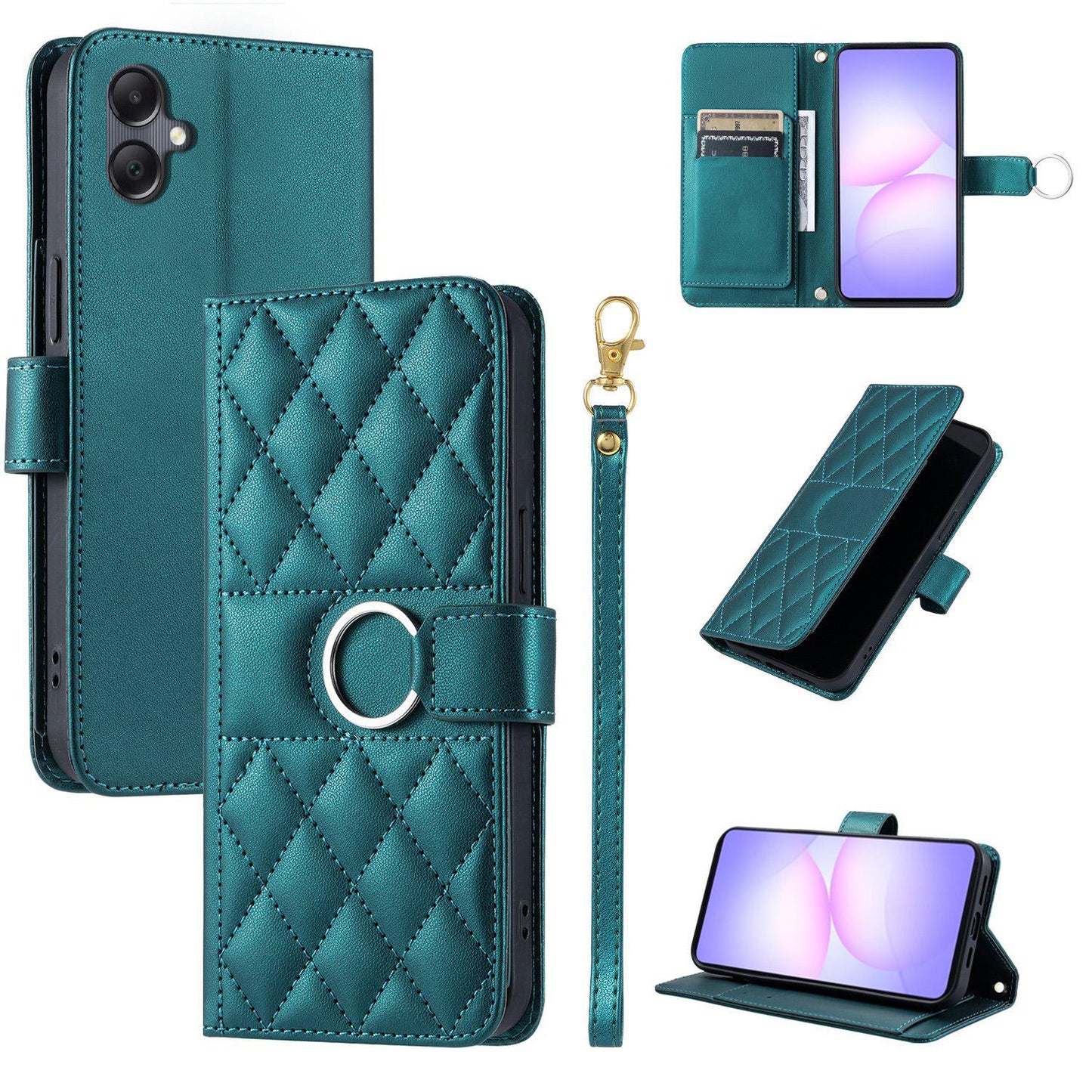 For Galaxy A08 / A07 4G / 5G Ring Buckle Rhombic Leather Phone Case(Green)