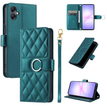 For Galaxy A08 / A07 4G / 5G Ring Buckle Rhombic Leather Phone Case(Green)