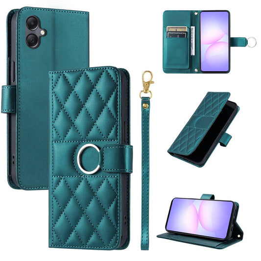 For Galaxy A08 / A07 4G / 5G Ring Buckle Rhombic Leather Phone Case(Green)