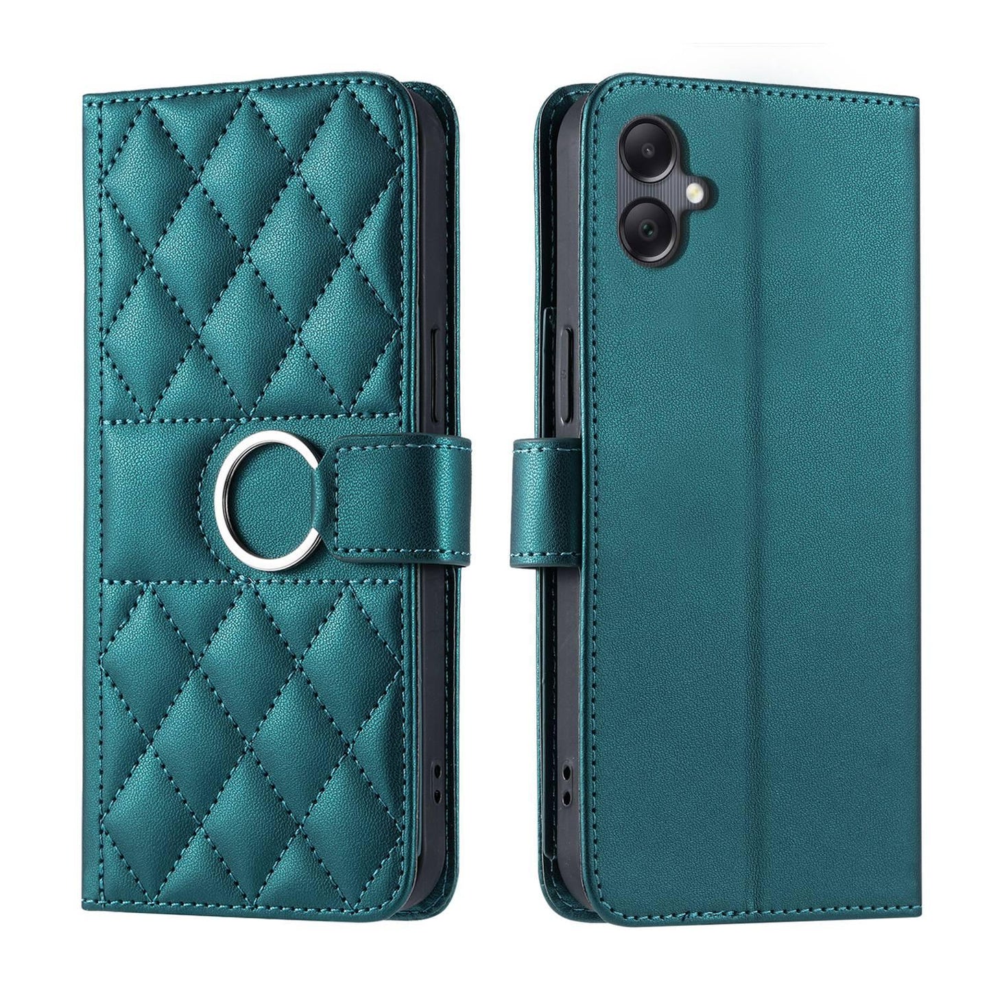 For Galaxy A08 / A07 4G / 5G Ring Buckle Rhombic Leather Phone Case(Green)