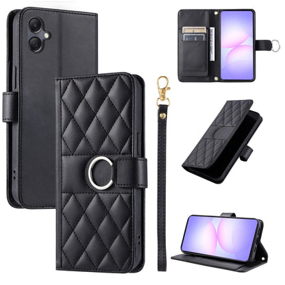 For Galaxy A08 / A07 4G / 5G Ring Buckle Rhombic Leather Phone Case(Black)