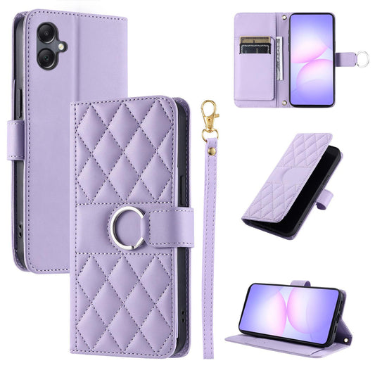 For Galaxy A08 / A07 4G / 5G Ring Buckle Rhombic Leather Phone Case(Purple)