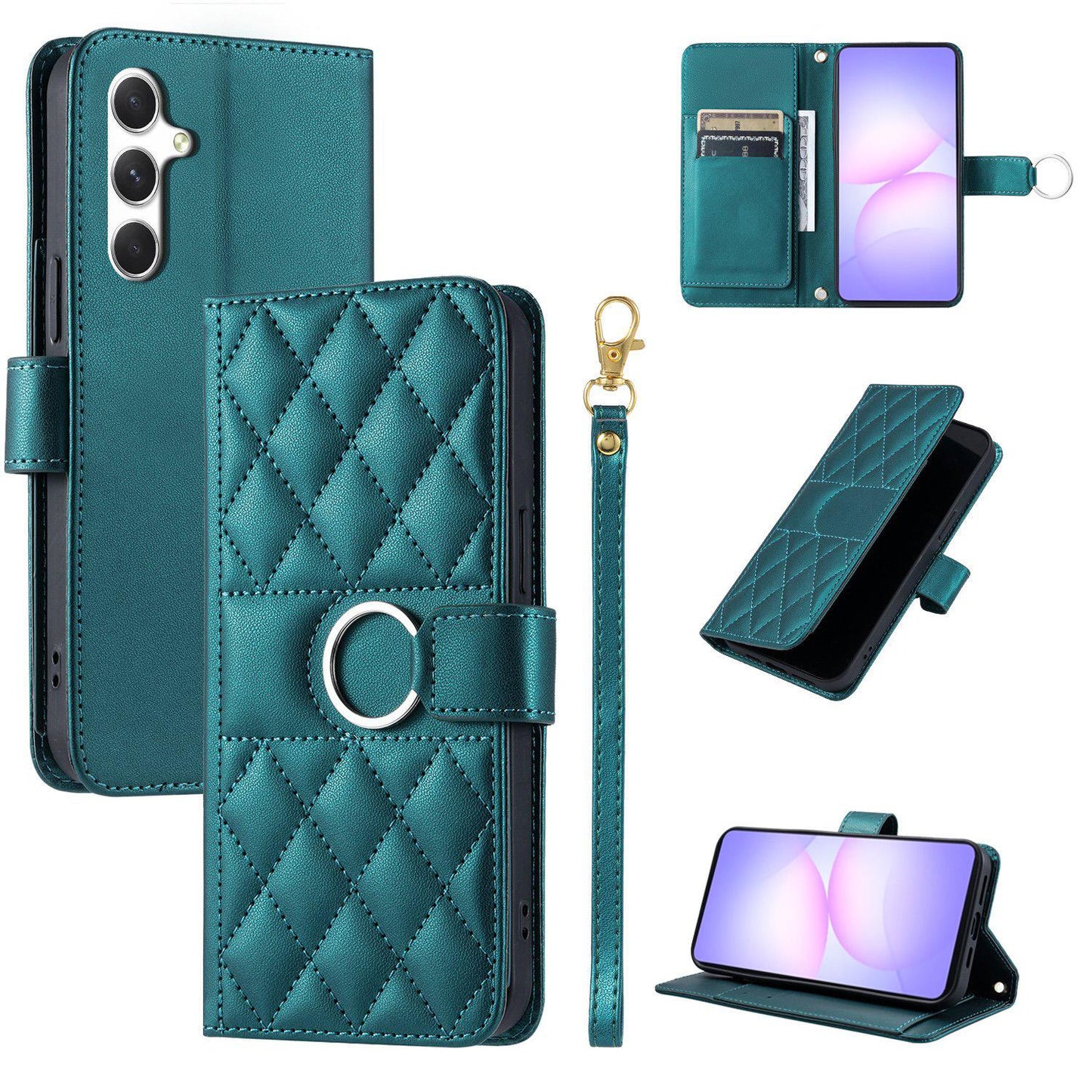 For Galaxy A18 / A17 4G / 5G Ring Buckle Rhombic Leather Phone Case(Green)