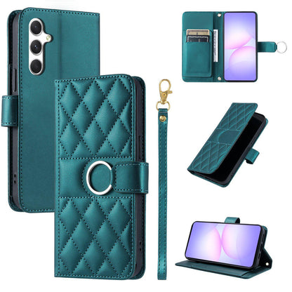 For Galaxy A18 / A17 4G / 5G Ring Buckle Rhombic Leather Phone Case(Green)