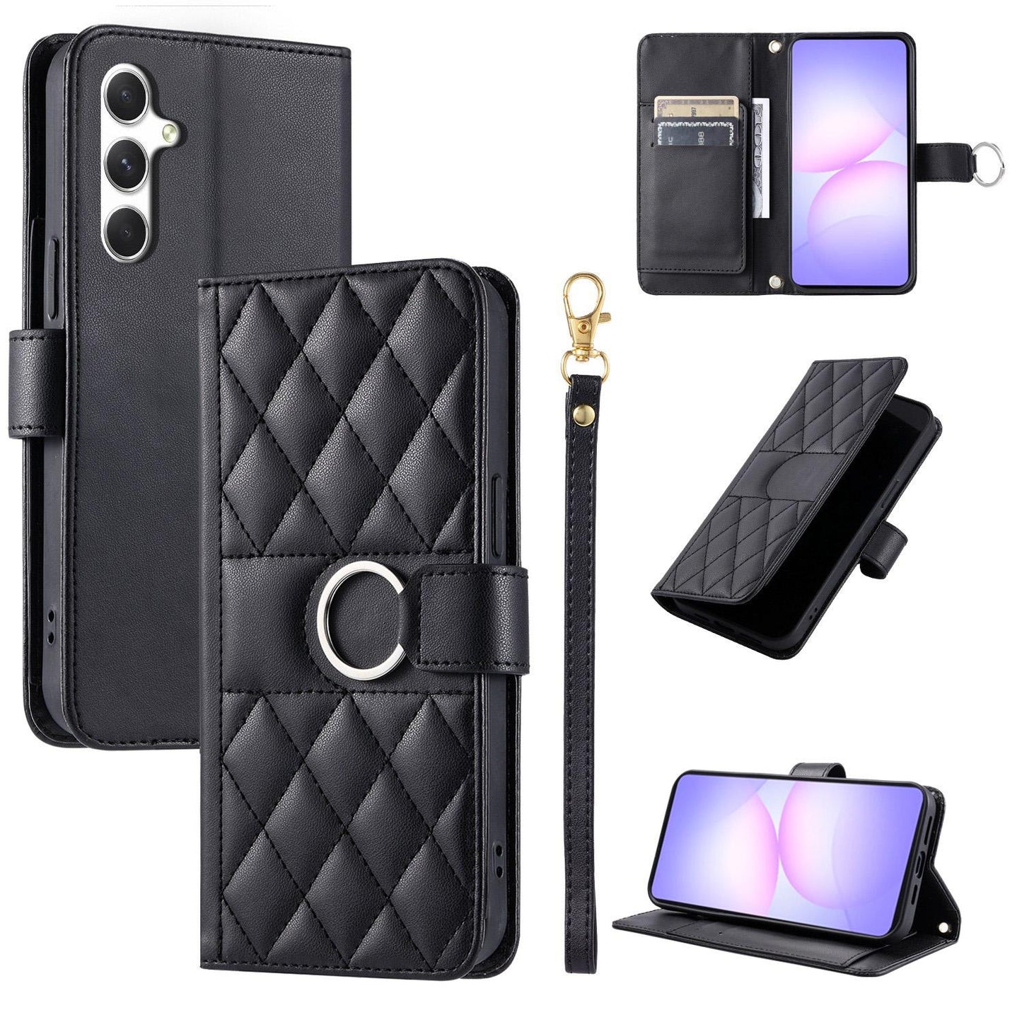 For Galaxy A18 / A17 4G / 5G Ring Buckle Rhombic Leather Phone Case(Black)