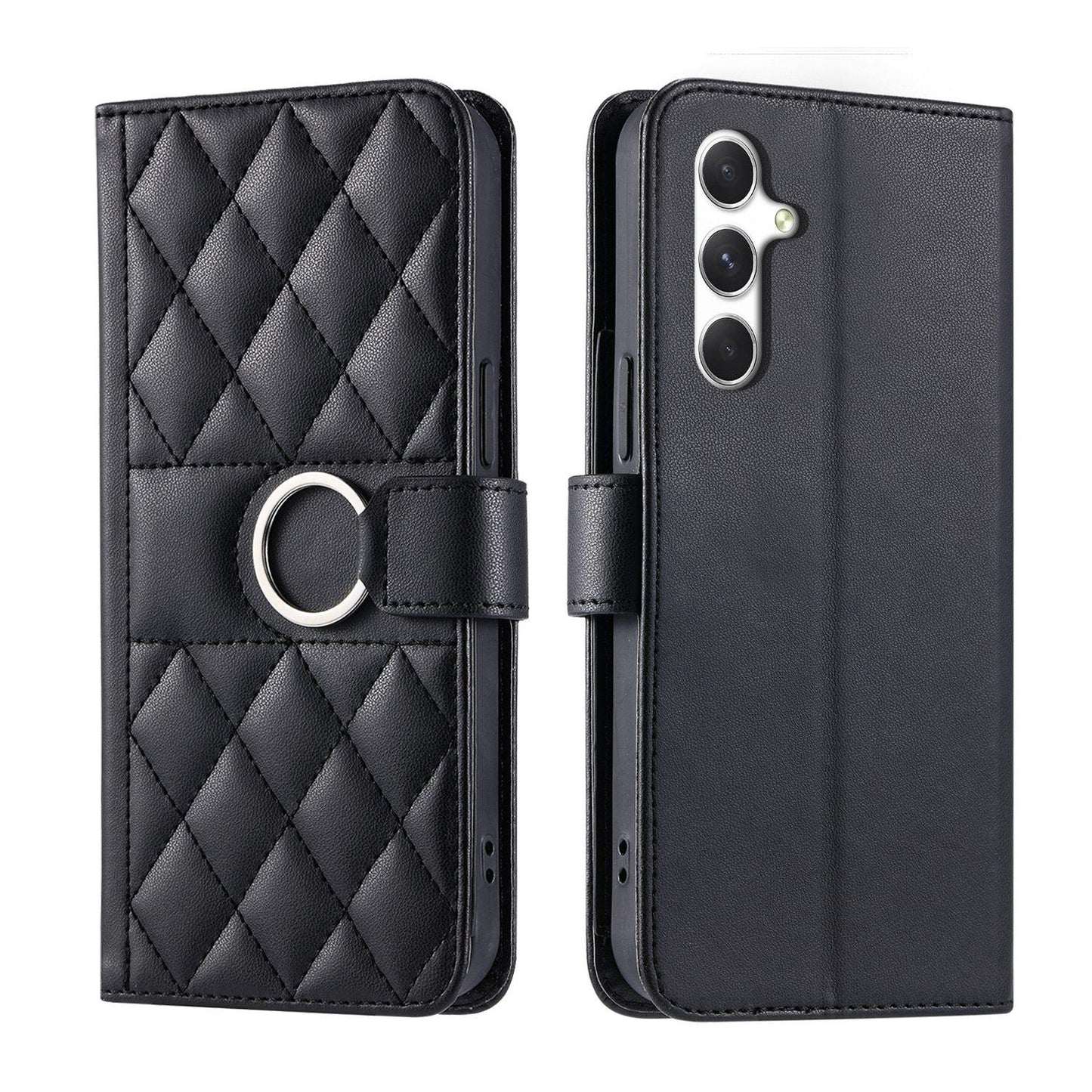 For Galaxy A18 / A17 4G / 5G Ring Buckle Rhombic Leather Phone Case(Black)