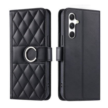 For Galaxy A18 / A17 4G / 5G Ring Buckle Rhombic Leather Phone Case(Black)